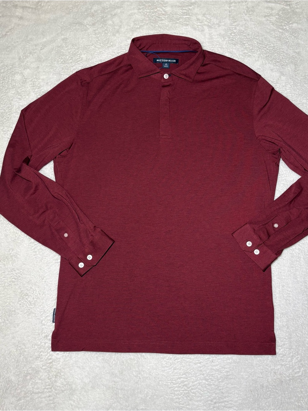 Mizzen + Main Mens Burgundy Performance Polo Golf Shirt Long Sleeves M